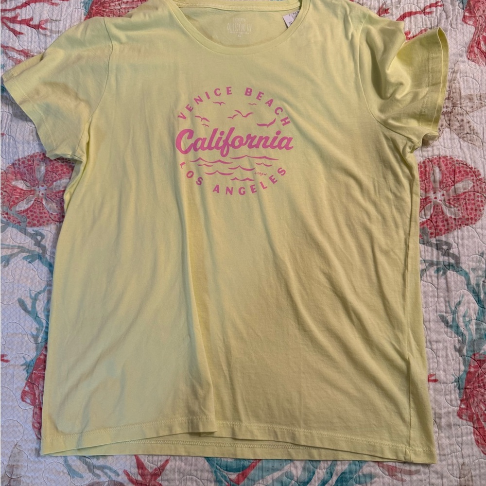 J. Crew Fitted Yellow T-Shirt with Pink Design